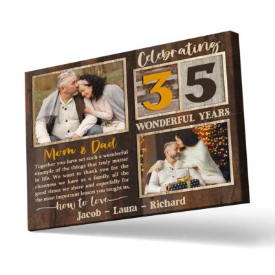 Celebrating 35 Years Anniversary Mom And Dad Custom Photo Canvas Print