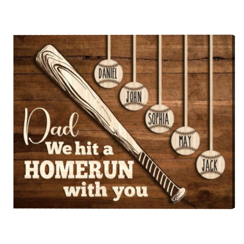 Custom Baseball Sign With Names, Dad Baseball Gifts, Baseball Fathers Day Gifts, Dad Baseball Sign From Kids, We Hit A Home Run Print