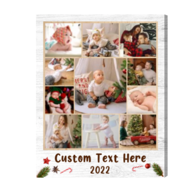 Personalized Baby's First Christmas Canvas Print, First Christmas Photo Collage Gifts, Newborn Christmas Gifts