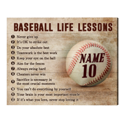 Personalized Baseball Life Lessons Canvas Gift For Baseball Player Baseball Gift For Boys