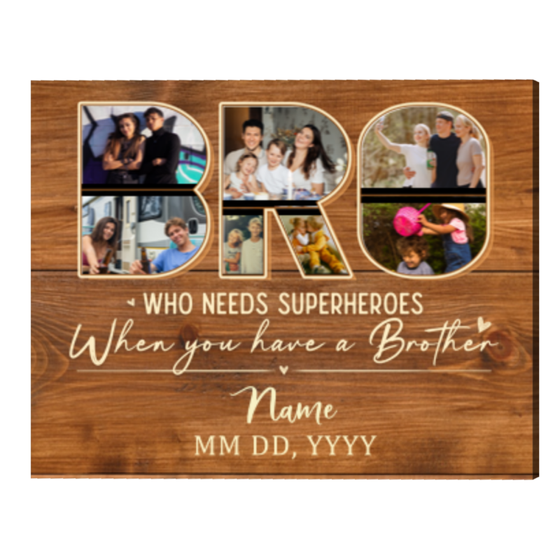 Personalized Photo Gift for Brother, BRO Photo Collage Canvas, Bro Christmas Gifts, Best Birthday Gift for Brother