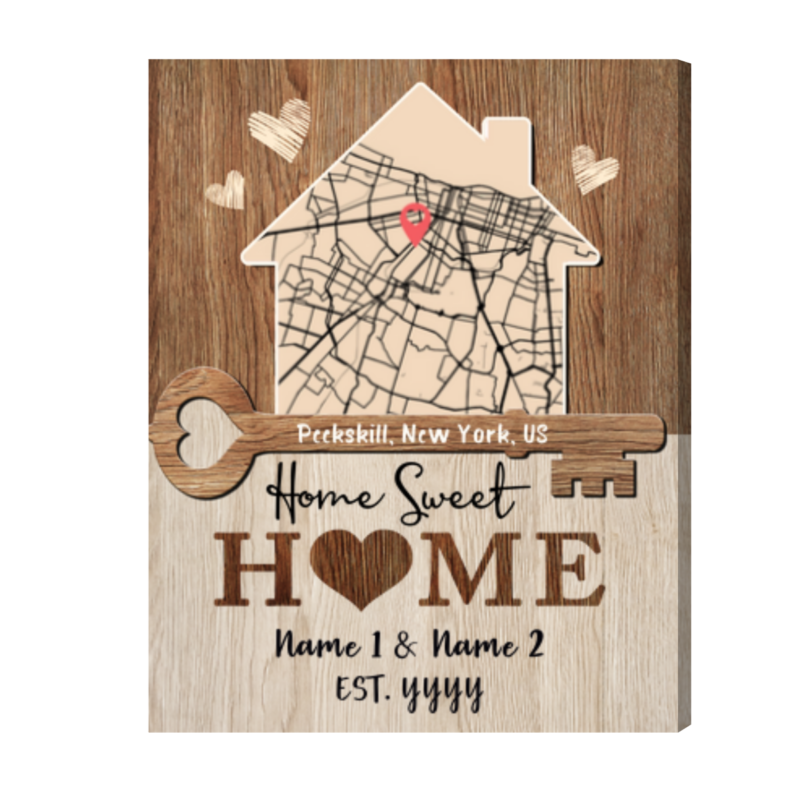 Custom Address Map for New Home Gift, Modern Housewarming Gift, Home Sweet Home Map print