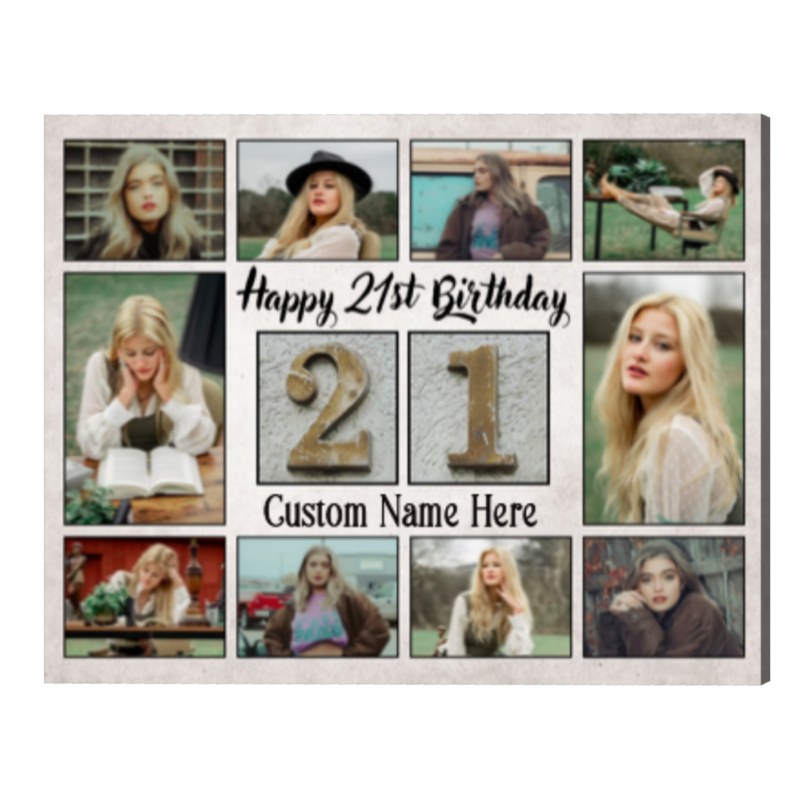Personalized 21st Birthday Photo Collage Canvas, 21st Birthday Gift for Her for Him, 21st Birthday Gift ideas