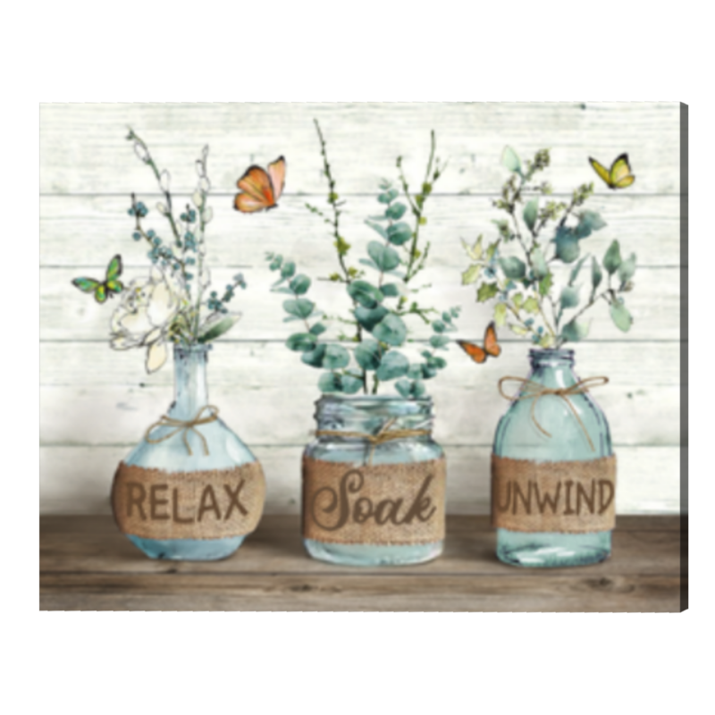 Relax Soak Unwind Sign, Bathroom Wall Art, Bathroom Wall Decor, Flower Jars Wall Art