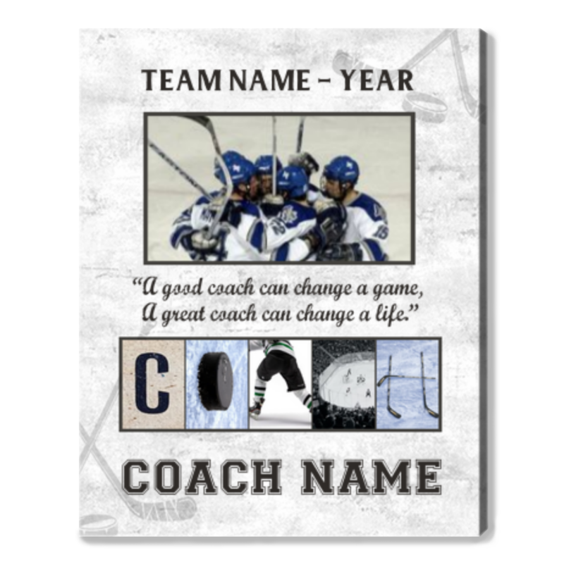 Personalized Ice Hockey Coach Gift, Hockey Coach Canvas, Team Gift For Hockey Coach, Assistant Coach Gifts