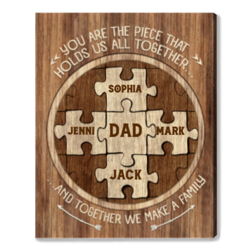 Personalised Dad Puzzle Pieces Name Sign, Dad Christmas Gifts From Kid, Dad You Are The Piece that Holds Us Together Canvas