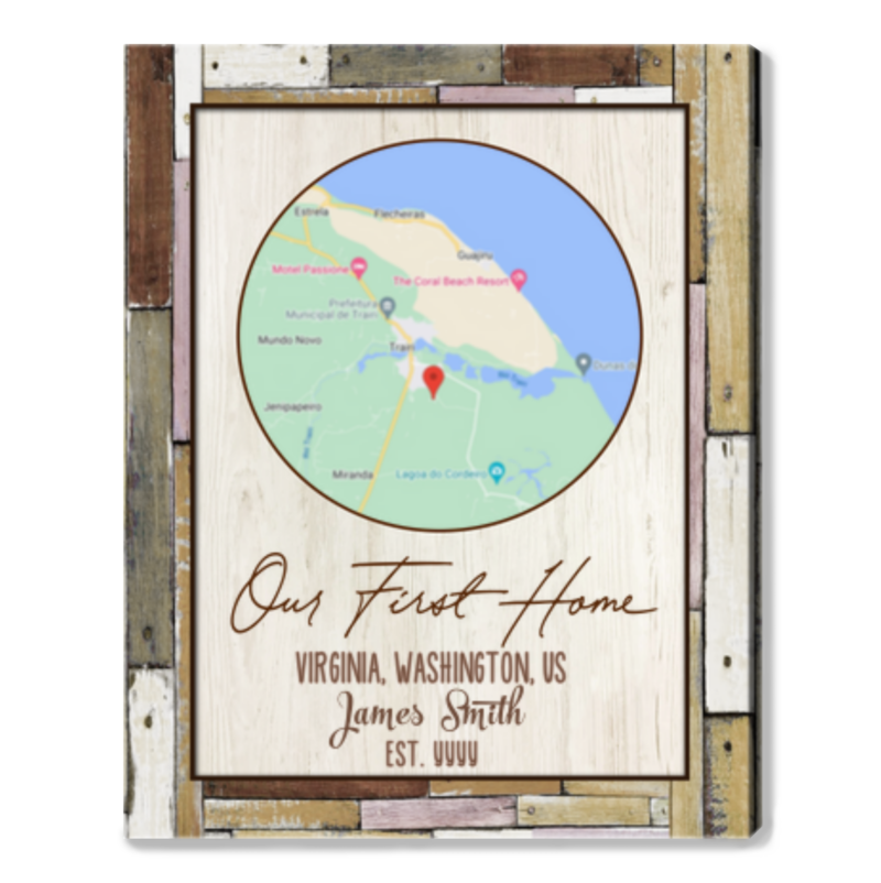 Our First Home Personalized Map Canvas Print, Custom New Homeowner Gift, Housewarming Wall Art Decor