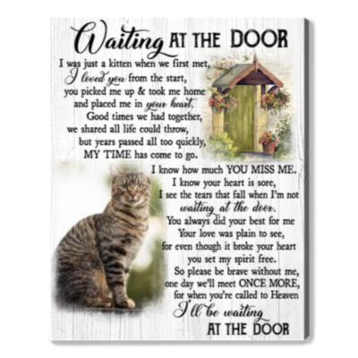 Personalized Cat Loss Gifts, Custom Memorial Cat Canvas Art, Cat Memorial Gifts, Waiting At The Door