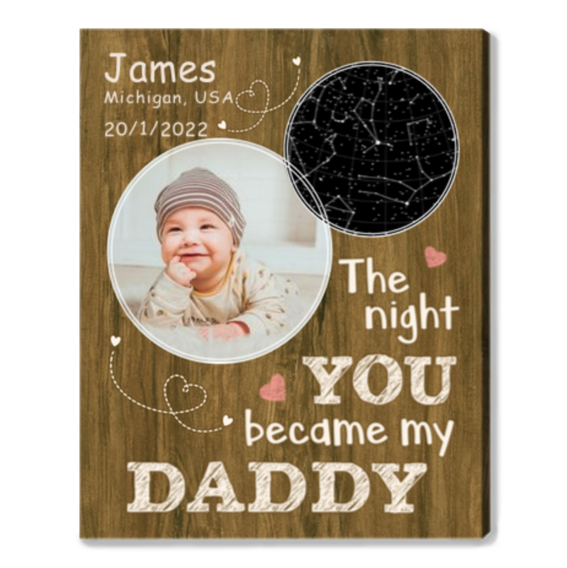 Custom Night Sky New Father Gifts, Christmas Gift For New Dad, The Night You Became My Daddy Star Map with Photo Print