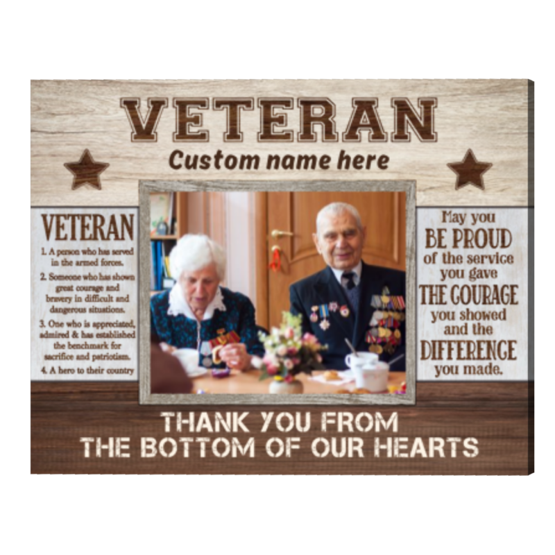 Personalized Veteran Photo Canvas, Veterans Day Thank You Gift, Custom Military Retirement Wall Art, Veteran Appreciation Gift
