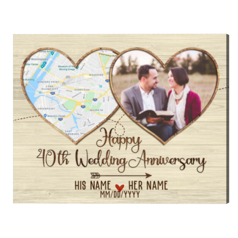 Custom 40th Ruby Wedding Anniversary Gift Map print, 40th Anniversary Traditional Photo gift frame