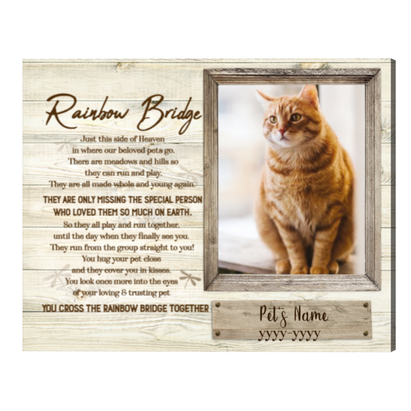 Pet Memorial Gifts Personalized, Rainbow Bridge Cat Loss Frame, Cat 