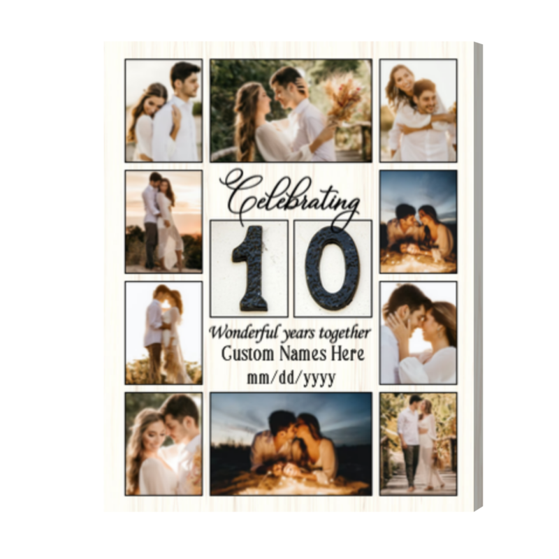 Personalized 10 Year Anniversary Gift for Him, Ten Year Anniversary Photo Gift Canvas
