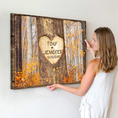 Custom Gift for Couples with Carved Heart Tree, Newlywed Gift, Engagement Gifts for Couple