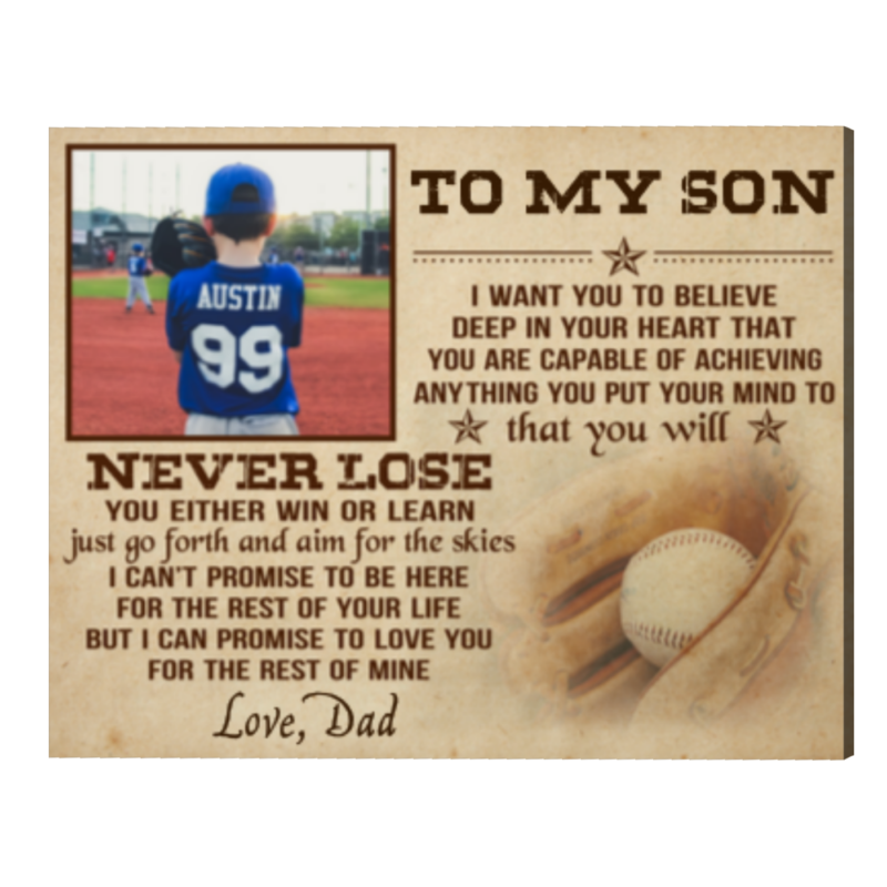 Personalized Baseball Gift For Son From Mom Dad, To My Son Baseball Photo Canvas, Gift For Baseball Player