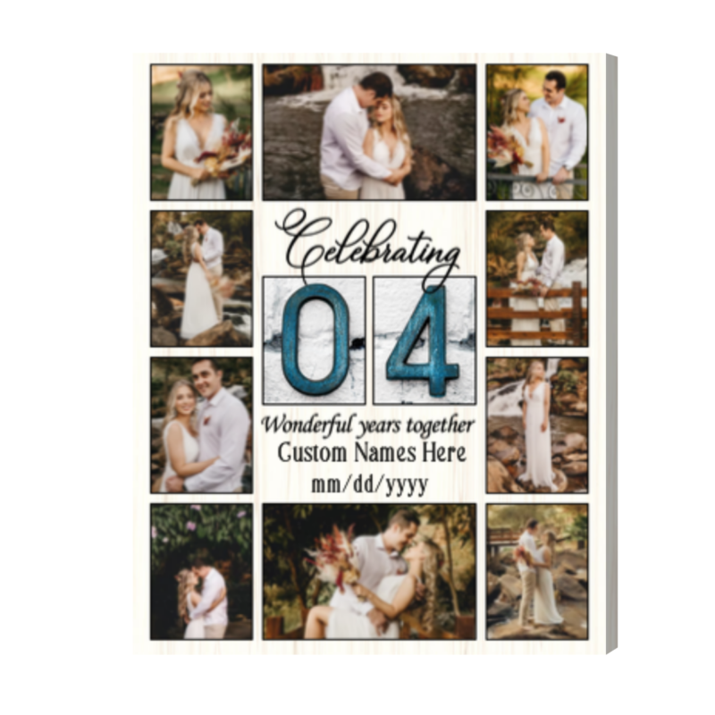 4 Year Anniversary Picture Collage Canvas Print, Personalized 4th Anniversary Gift, 4 Year Wedding Anniversary Gift For Wife