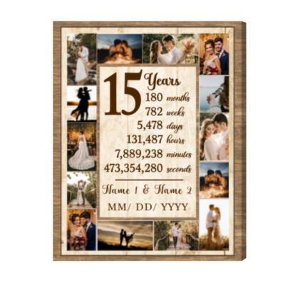 Custom 15th Anniversary Photo Collage Canvas, 15 Years Anniversary Gift Idea, Fifteen Years Together Print