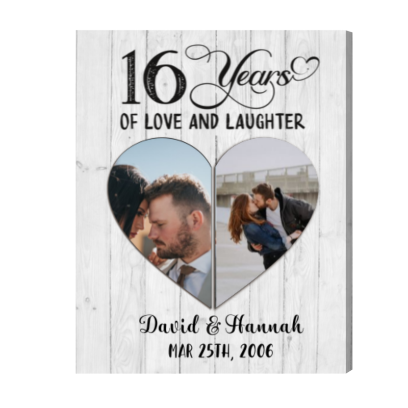 16 Year of Love And Laughter Photo Canvas, Personalized Photo Gift for 16th Wedding Anniversary, Sixteenth Anniversary Gift For Husband