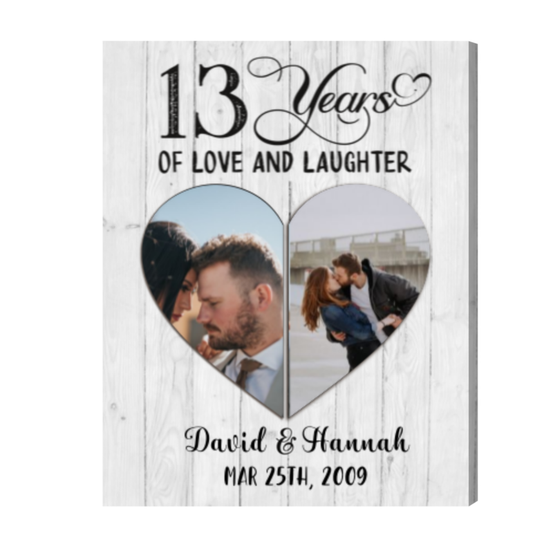 13 Years of Love And Laughter Custom Photo Canvas, Personalized Lace Anniversary Photo Gifts for Her Him