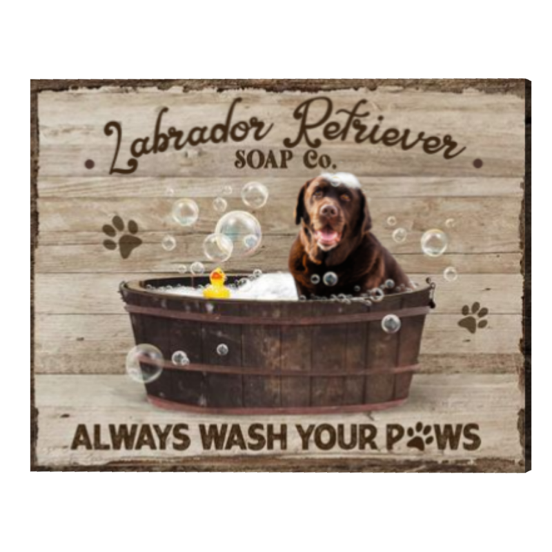 Cute Dogs In Bathtub, Wash Your Paws Sign, Bathroom Wall Art, Pet Lover Gifts, Funny Animal Design