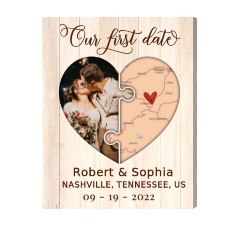 Personalized Our First Date Gift With Photo, 1st Anniversary Gift, Present Map Location Canvas, First Valentine Gift For Girlfriend