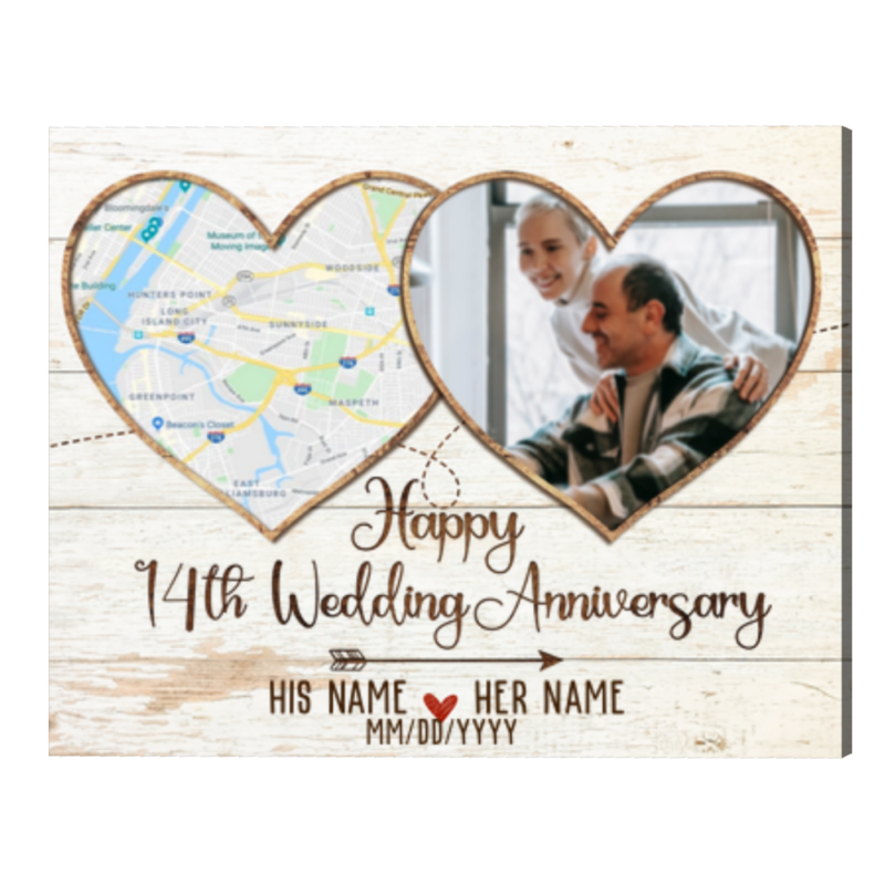 Personalized 14th Ivory Anniversary Gifts Map Print, Custom Map Print, 14 Year Anniversary Photo Gifts