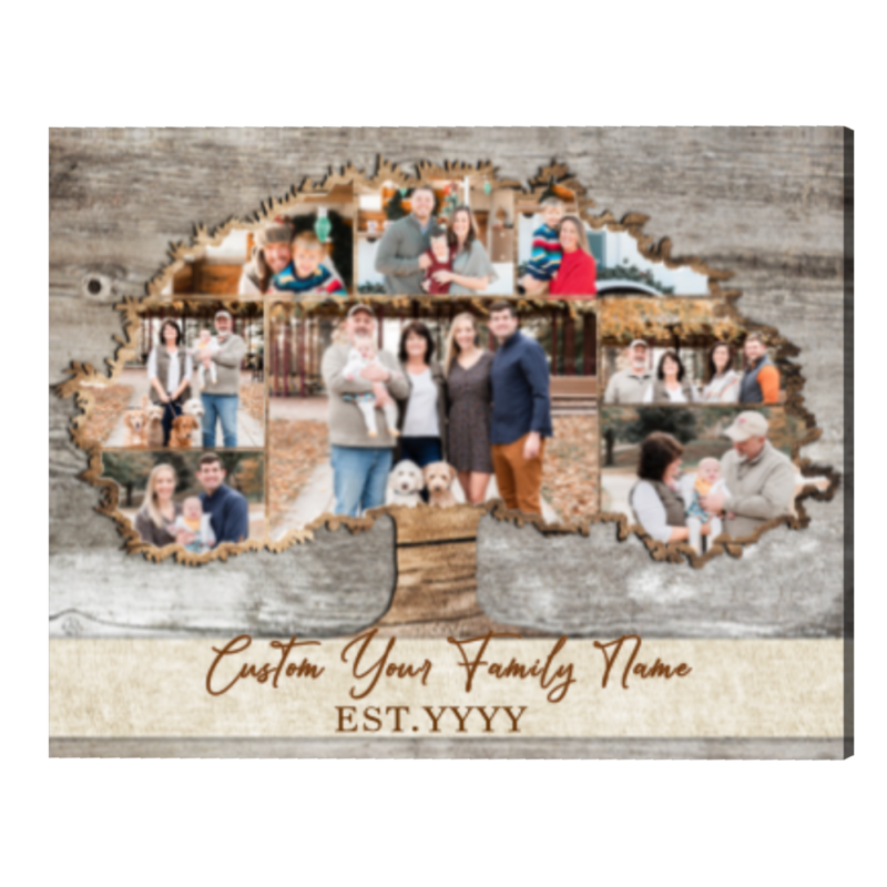 Personalized Family Tree Photo Collage Canvas, Family Reunion Gifts, Christmas Gifts for Mom and Dad, Anniversary Gifts for Parents, Grandparents