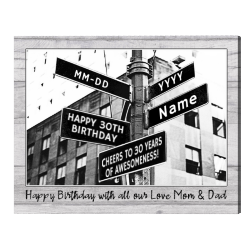 Personalized 30th Birthday Gift for Him for Her, Custom Street Sign 30th Birthday Gift