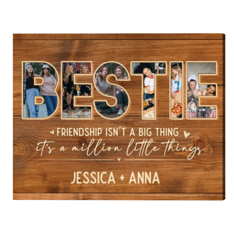 Personalized Bestie Photo Collage Canvas, Christmas Gift for Best Friend, Friendship Photo Gift, Sentimental Bestie Gift