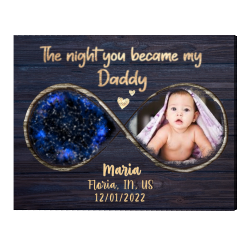 Custom Star Map Gift for New Dad, First Father's Day Gifts, Personalized First Time Dad Gift, The Night You Became My Daddy Canvas with Photo