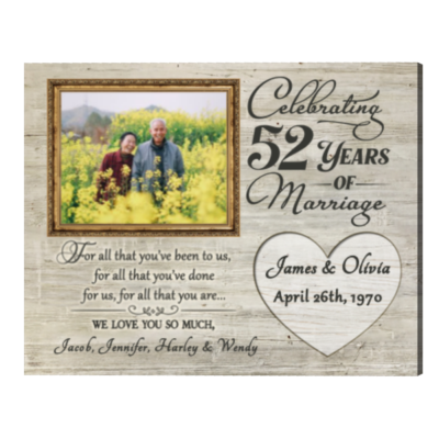 52nd Anniversary Gifts for Parents 52 Years Anniversary Gift, For All That You Have Been To Us Anniversary Photo Frame