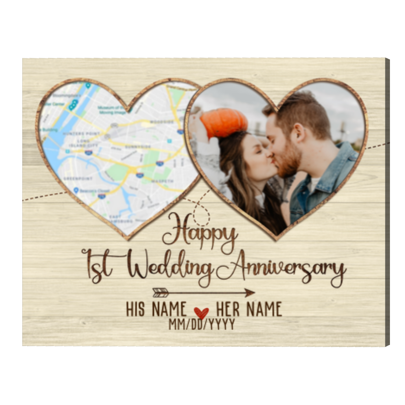 Personalized 1st Wedding Anniversary Gift Custom Map Location Print, First  Anniversary Photo Gift - Best Personalized Gifts For Everyone