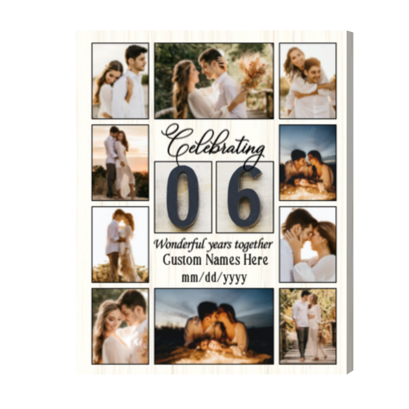 Personalized 6th Anniversary Picture Collage Canvas, Custom Gift for 6th Anniversary For Him Her, Celebrating 6 Wonderful Years Together
