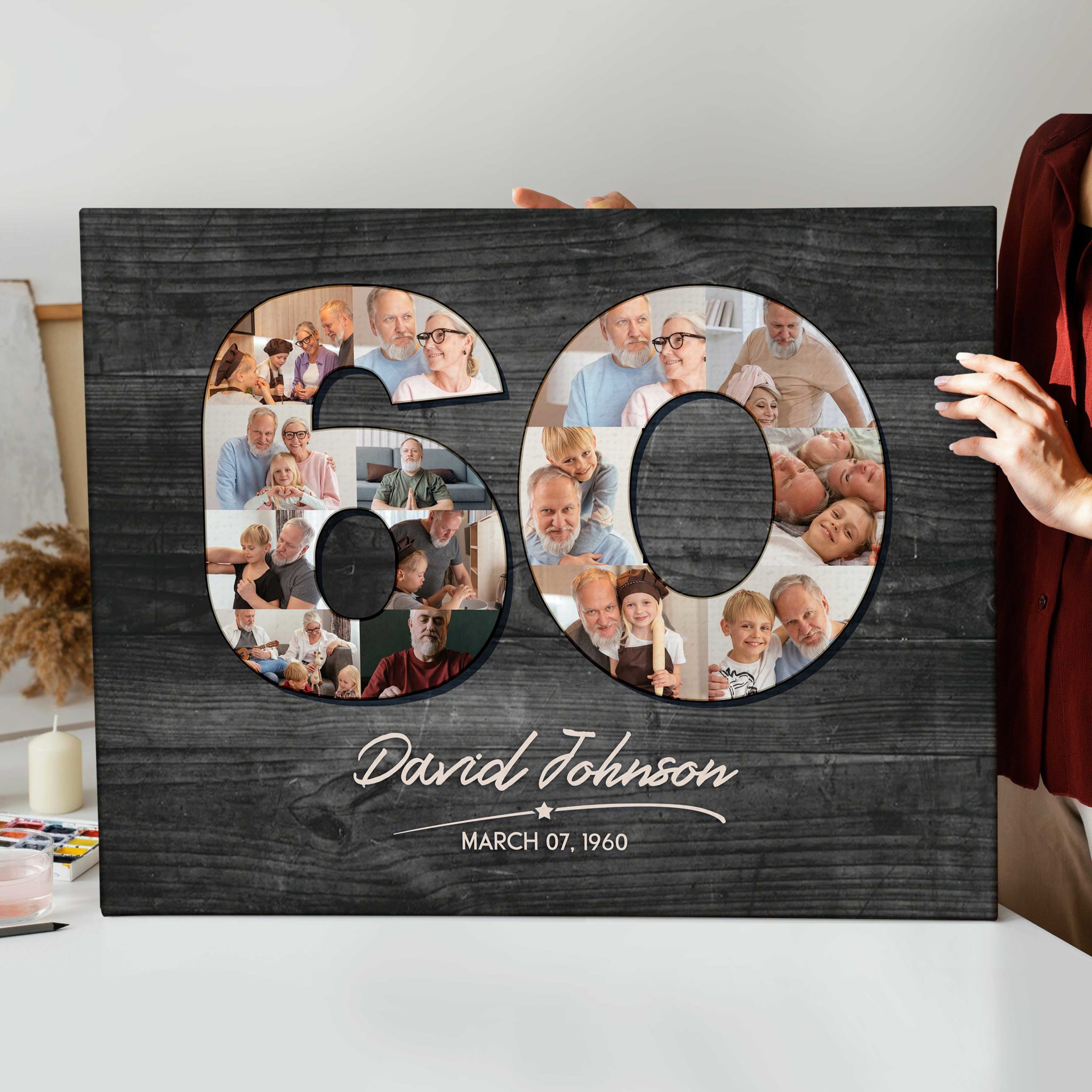 60th Birthday Gift, Personalized 60th Birthday Photo Collage Canvas