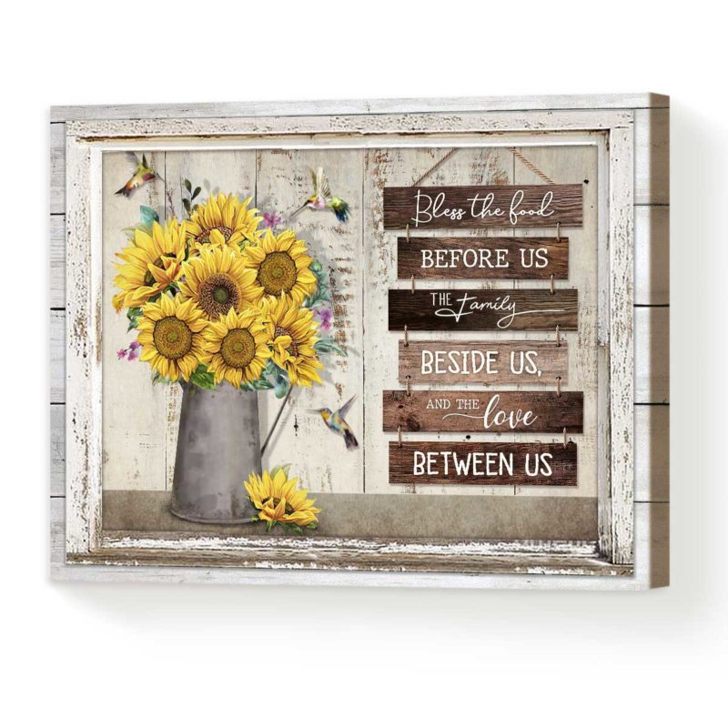 Sunflower Kitchen Decor, Farmhouse Dining Room Decor, Yellow Kitchen Decor, Bless The Food Sign