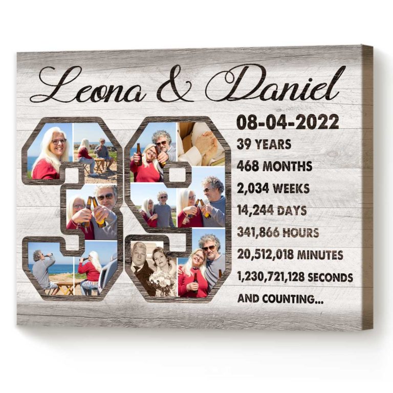 39th Anniversary Gift Custom Collage Photo Canvas, Best Anniversary ...