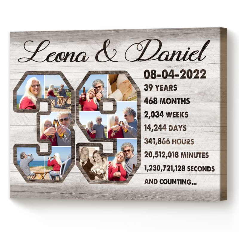 39th Anniversary Gift Custom Collage Photo Canvas