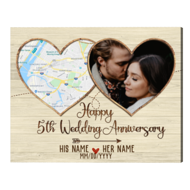 Personalized 5th Anniversary Gifts Map Print, Fifth 5th Anniversary Photo Gifts Frame