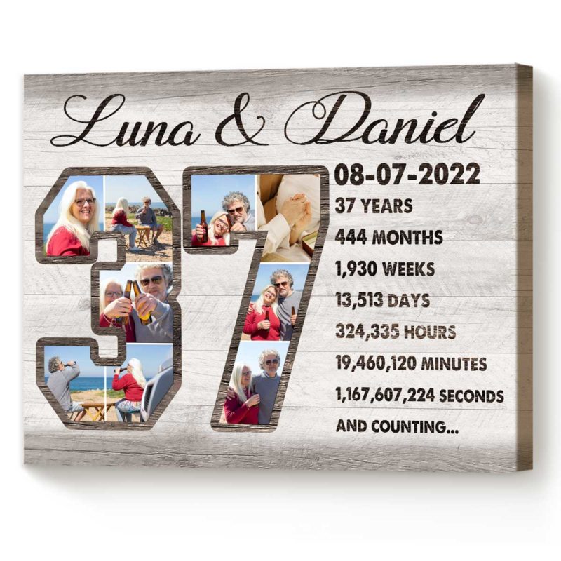 37th Anniversary Gift Custom Collage Photo Canvas