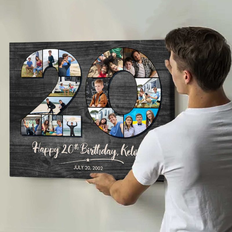 3187d84d 4719 11ed 83ba 0242ac120002 Custom 20th Birthday Photo Collage Canvas 20th Birthday Collage Gift for Daughter Son 20th Birthday Gift 5