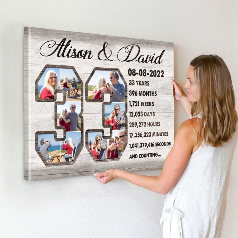 33rd Anniversary Gift Custom Collage Photo Canvas