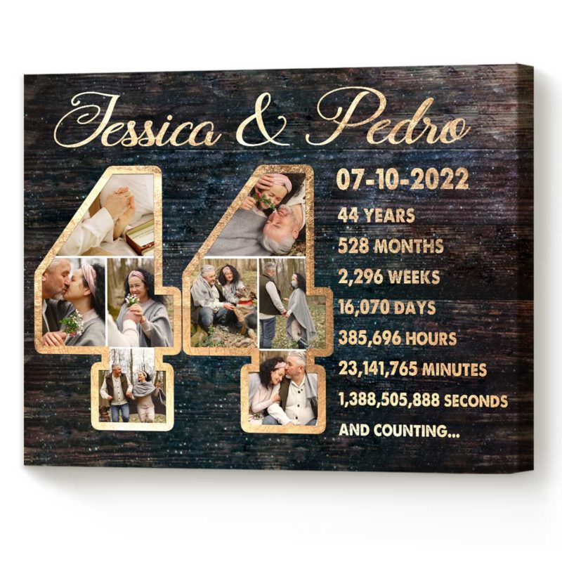 44th Anniversary Photo Collage Print, Personalized 44 Year Anniversary Canvas, 44-Year Anniversary Gift For Him