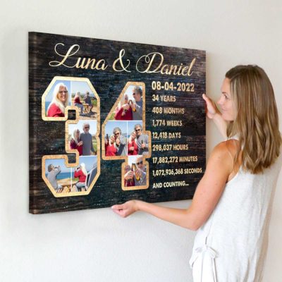 34th Anniversary Gift Custom Collage Photo Canvas