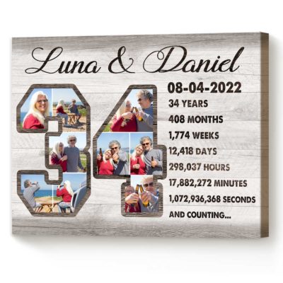 34th Anniversary Gift Custom Collage Photo Canvas