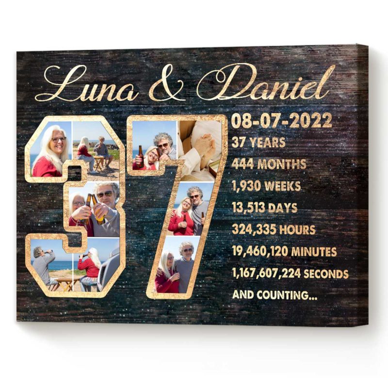 37th Anniversary Gift Custom Collage Photo Canvas