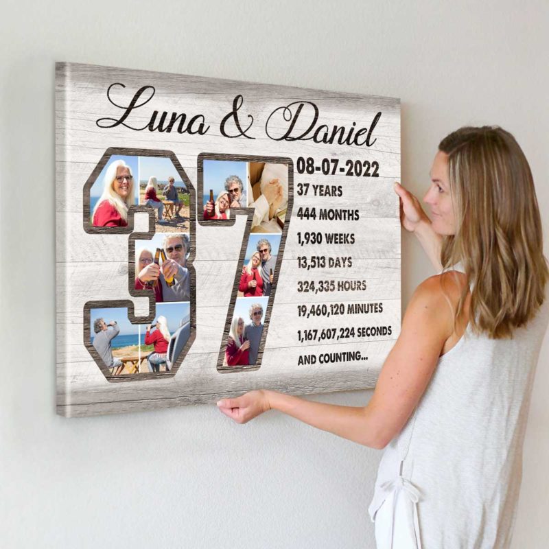 37th Anniversary Gift Custom Collage Photo Canvas