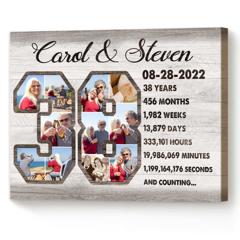 38th Anniversary Gift Custom Collage Photo Canvas