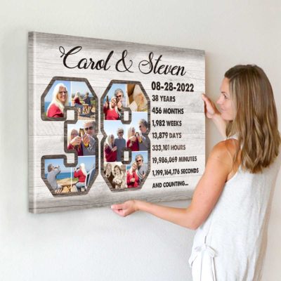 38th Anniversary Gift Custom Collage Photo Canvas