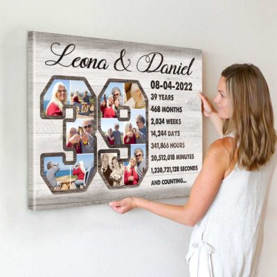 39th Anniversary Gift Custom Collage Photo Canvas