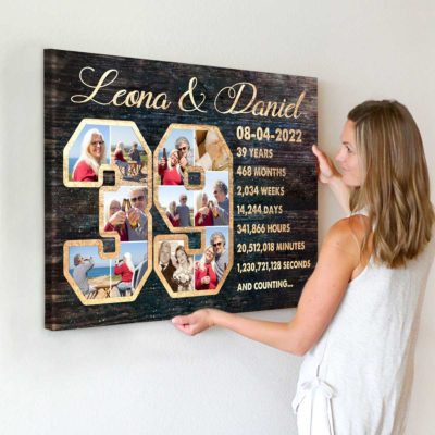 39th Anniversary Gift Custom Collage Photo Canvas